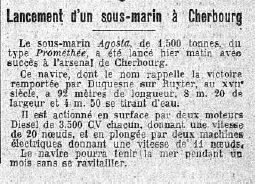 Lancement du Sous-Marin Agosta (© L'Action Française du 01 Mai 1934)