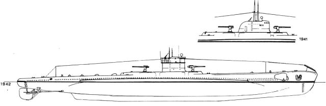 Silhouette des sous-marins de Classe Cagni