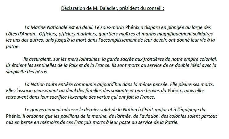 Déclaration de Mr Daladier, Président du Conseil