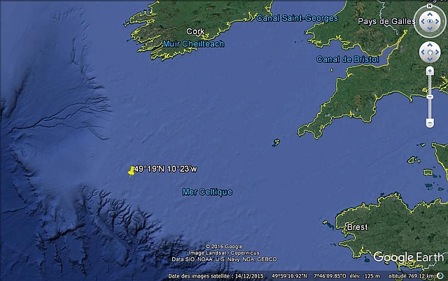 Position du naufrage de l'U-1001