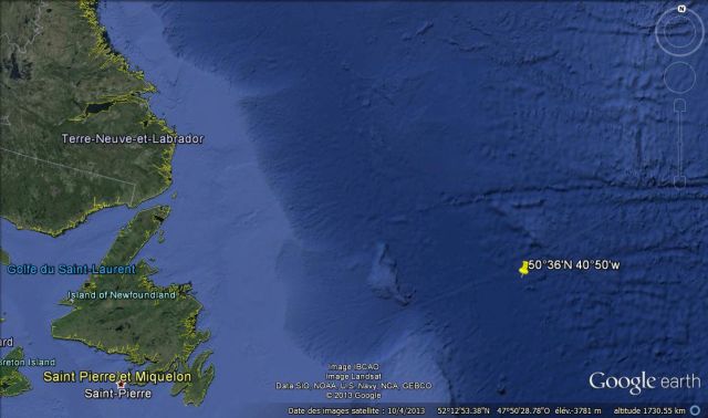 Position du naufrage de l'U-201