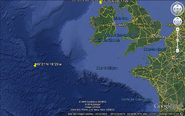 Position du naufrage de l'U-216