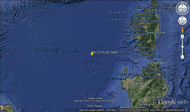 Position du naufrage de l'U-301