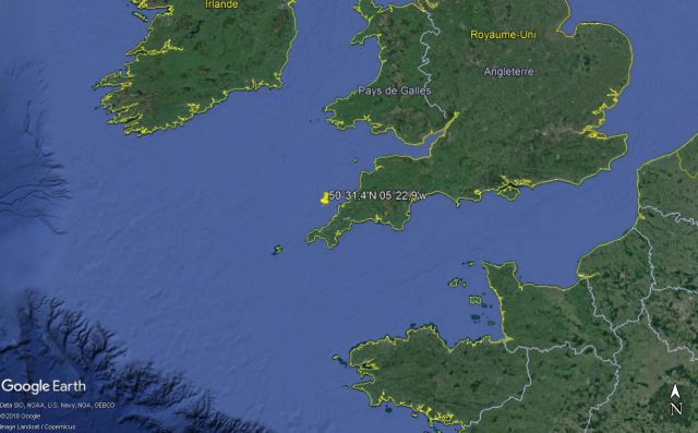 Position possible du naufrage de l'U-325