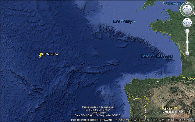 Position approximative du naufrage de l'U-377