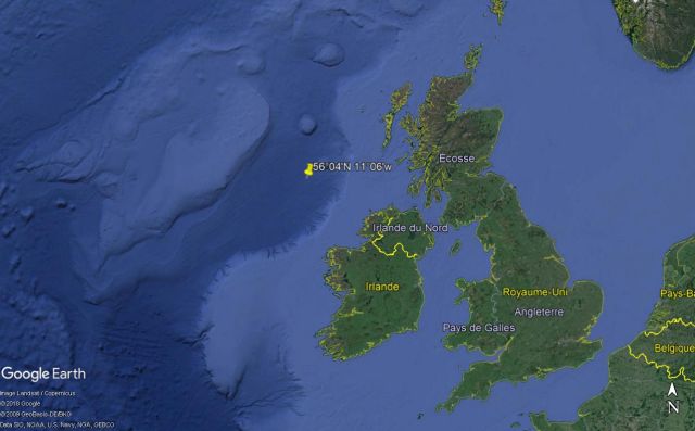 Position possible du naufrage de l'U-398