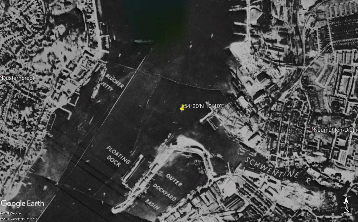 Position approximative du naufrage de l'U-446