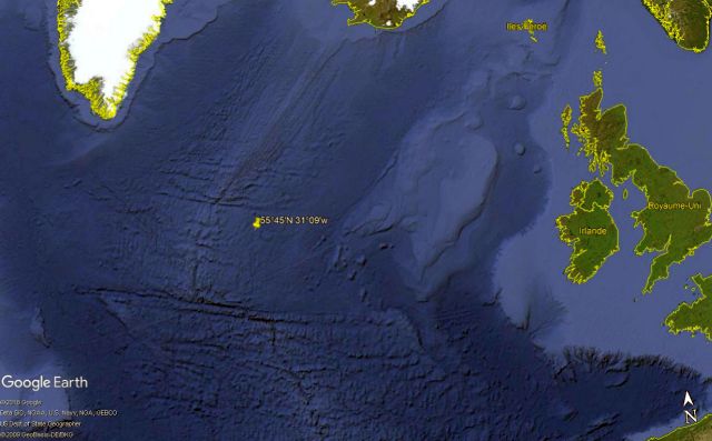 Position possible du naufrage de l'U-529