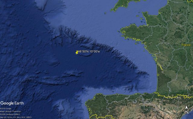 Position approximative du naufrage de l'U-663