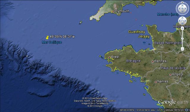 Position probable du naufrage de l'U-740