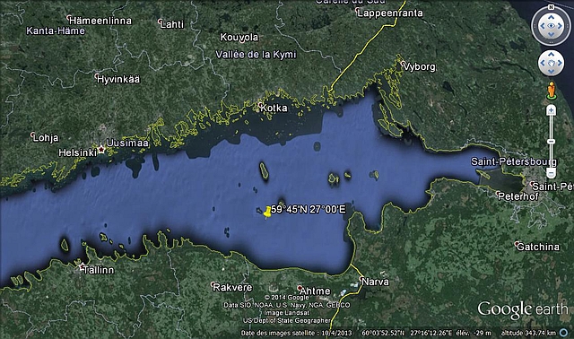 Position approximative du naufrage de l'U-745