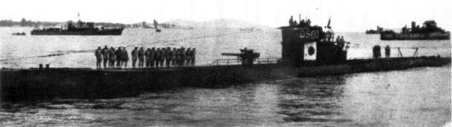 Le RO-500 (ex U-511) peu après son arrivée à Penang le 16 Juillet 1943.
