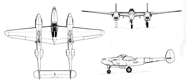 Silhouette du Lockheed P-38J Lightning